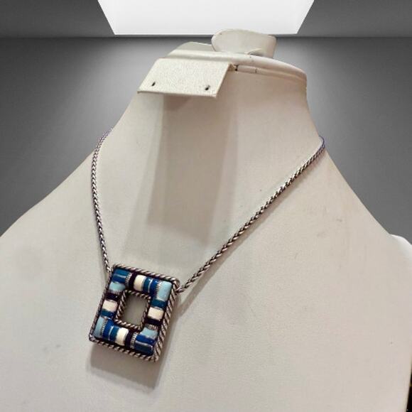 Brighton "CABANA" Blue Enamel Square Reversible Pendant - Picture 5 of 9
